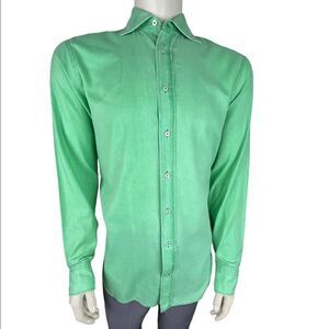 Giovanni Taccaliti L/S Light Kelly Green Linen Blend Shirt Made in Italy Size 16